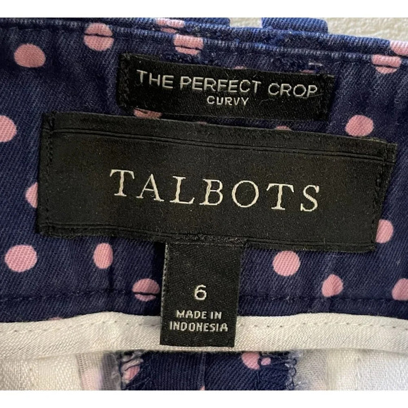 Talbots The Perfect Crop Curvy Blue Pants Pink Polka Dot Size 6 Stretch Beach - Picture 7 of 9
